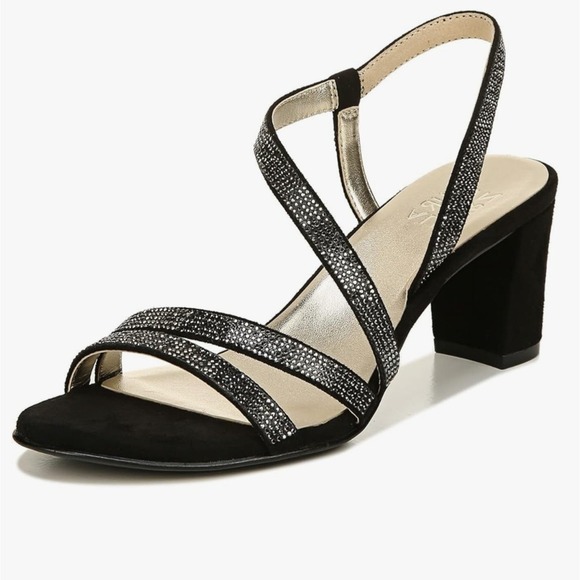 NEW Naturalizer Women's Vanessa2 Heeled Sandal Rhinestones Black Suede Size 7.5M